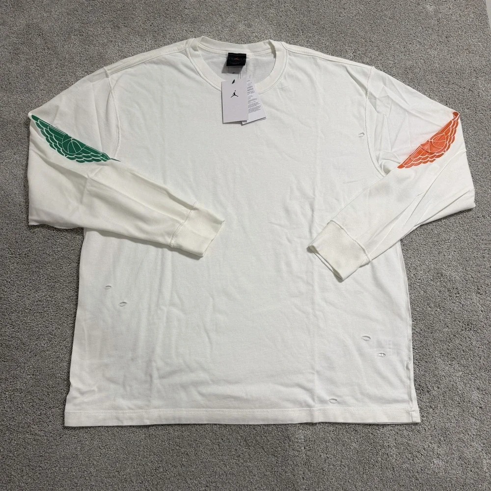 Nike Air Jordan Rare Air Distressed Long Sleeve Shirt Mens XXL White IB3134-133